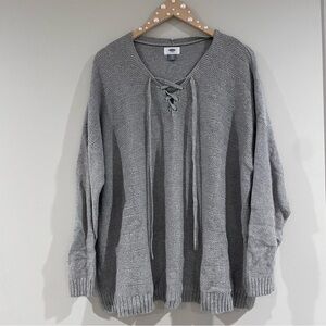 Old Navy Women’s Plus Size Lace Up Pullover Sweater - Neutral Gray, Size XXL